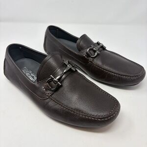 SALVATORE FERRAGAMO Men's Sz US 8 EE Parigi Brown Woven Gancini Bit Loafer ITALY
